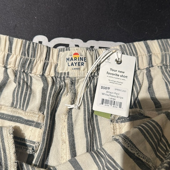 🎁HP🎁 Marine Layer Allison Pant White/Navy Strips Front Pockets Regular Large EUC - Picture 7 of 15